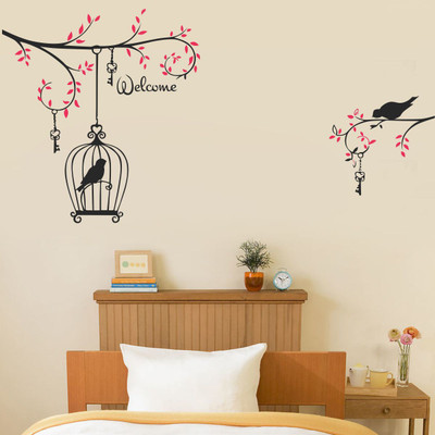 VCREATE DECOR 58 cm Tree with cage Removable Sticker(Pack of 1)