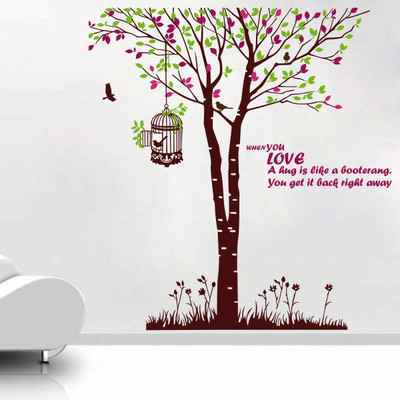 VCREATE DECOR 58 cm Tree with cage Removable Sticker(Pack of 1)