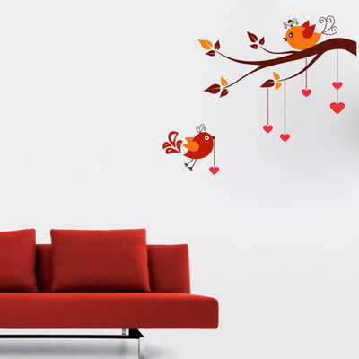 VCREATE DECOR 58 cm Tree with birds Removable Sticker(Pack of 1)