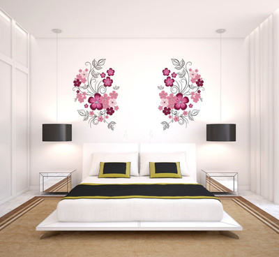 VCREATE DECOR 58 cm Flower design Removable Sticker(Pack of 1)