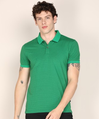 PETER ENGLAND Printed Men Polo Neck Dark Green T-Shirt