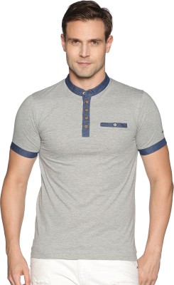 Dollar Solid Men Henley Neck Grey T-Shirt