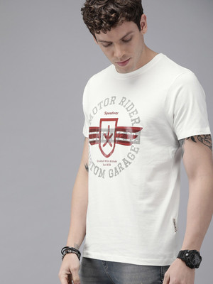 Roadster Printed Men Round Neck White T-Shirt