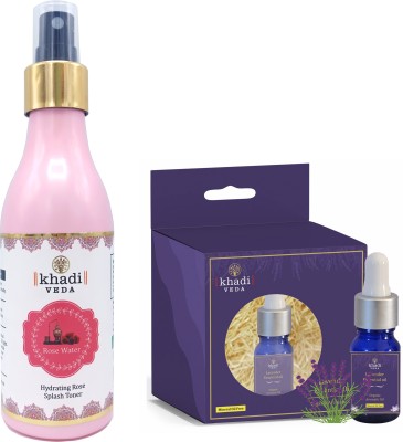 khadi veda Rose water 200 ml And Lavender Essential Oil 10 ml Combo. Men & Women(400 ml)