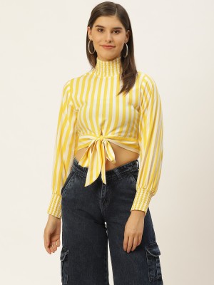 THE DRY STATE Casual Full Sleeve Striped Women Yellow Top