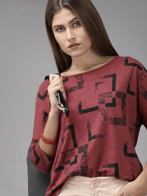 Roadster Casual 3/4 Sleeve Printed Women Red Top