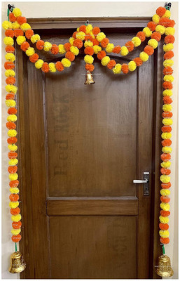 Happy Traders Red, Yellow Marigold Artificial Flower(55 inch, Pack of 60, Garlands)