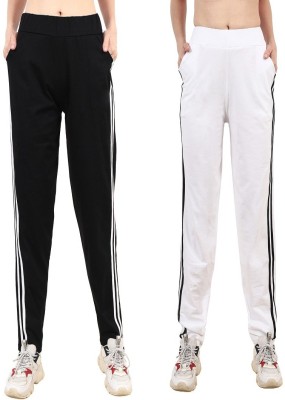 Clothina Solid Women Black, White Track Pants