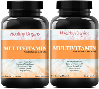 Healthy Origins Multivitamin Health Booster- With Herbal Extracts and Minerals (Pack Of 2) Premium(2 x 60 No)