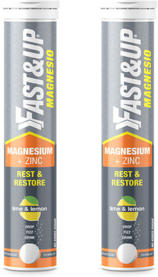 FAST&UP Magnesium Supplement +Zinc,Anti Stress,Muscle Recovery,Anxiety Relief- Lime&Lemon(2 x 20 Tablets)