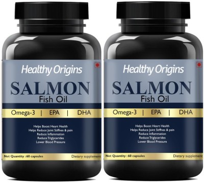 Healthy Origins Salmon Fish Oil Capsules for Men & Women with Omega 3 (Pack Of 2) Ultra(2 x 60 No)