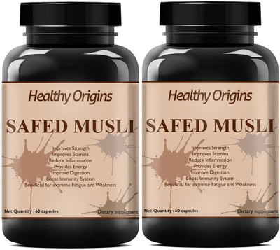Healthy Origins Safed Musli Extract Capsules for Strength, Immunity & Stamina (Pack Of 2) Premium(2 x 60 No)