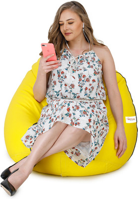 Sattva XXL Yellow with Navy Blue Piping Teardrop Bean Bag  With Bean Filling(Yellow)