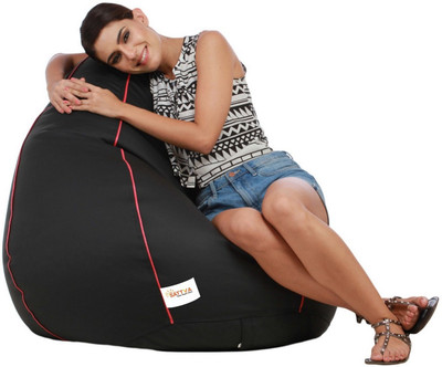 Sattva XXL Black with Pink Piping Teardrop Bean Bag  With Bean Filling(Black)