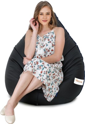 Sattva XXXL Black with Royal Blue Piping Teardrop Bean Bag  With Bean Filling(Black)