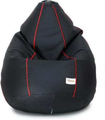 Sattva XXL Black with Red Piping Teardrop Bean Bag  With Bean Filling(Black)