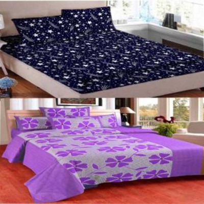 BETRCOM 160 TC Cotton Double Printed Flat Bedsheet(Pack of 2, Multicolor)