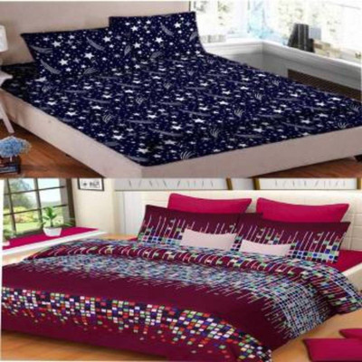 BETRCOM 160 TC Cotton Double Printed Flat Bedsheet(Pack of 2, Multicolor)