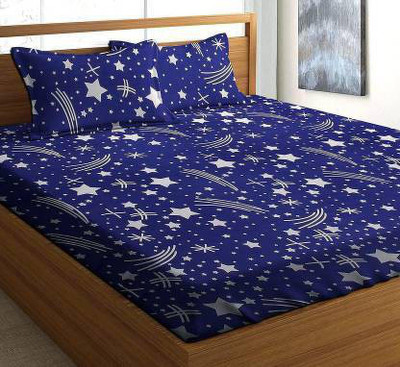 syawam 120 TC Polycotton Double Printed Flat Bedsheet(Pack of 1, Blue)
