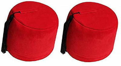 H.N. Traders Mirza Ghalib Cap - Red Turkey Fez Hat, Traditional Headwear (Pack of 2, Size 56) Solid Prayer Cap Cap(Pack of 2)