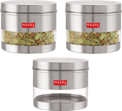 HAZEL Steel Grocery Container  - 1100 ml(Pack of 3, Silver)