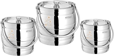 Mintage Steel Utility Container  - 2.5 L, 5 L, 8 L(Pack of 3, Silver)