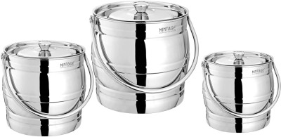Mintage Steel Utility Container  - 4 L, 7 L, 9.5 L(Pack of 3, Silver)