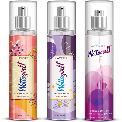 LAYER'R Wottagirl Mandarin Twist 60ml + French 60ml + Secret Crush 60ml Body Spray  -  For Women(180 ml, Pack of 3)