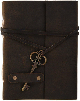 Anshika International Unique and Artificial Journal Writing Notebook Handmade Embossed Travel Diary with Style and Formate with Key Rope - (7 * 5 Inches, Brown) Regular Diary Unruled 100 Pages(Dark Brown)