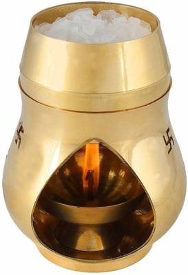 FOBHIYA Vastu/Feng Shui Brass Aroma Incense Burner Camphor Lamp, Kapoor Lamp/Magic Lamp/Oil Burner/Oil Diffuser with Spring Diya for Purification (14 x 8 cm, Golden) Brass Table Diya