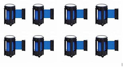DARIT Queue Barrier Belt, Wall Mounted Safety/Security Barrier Belt,Security Retractable Barrier for Stanchion Queue with 2 Meter belt (BLUE PACK OF 8) Emergency Sign(Reflective Sign)