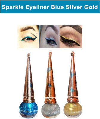 Synecus Define Your Eyes Improve Your Impression 12 Hrs Stay Long Lasting Waterproof Sparkle Eyeliner With 3 Multicolor Silver, Gold and Blue 5 ml(Multicolor)