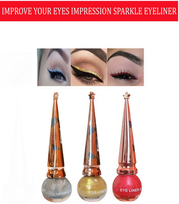 Synecus Define Your Eyes Improve Your Impression 12 Hrs Stay Long Lasting Waterproof Sparkle Eyeliner With 3 Multicolor Silver, Gold and Red 5 ml(Multicolor)