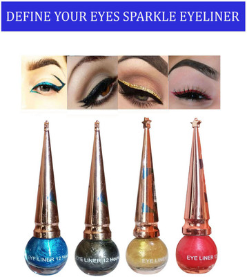 Synecus Define Your Eyes Improve Your Impression 12 Hrs Stay Long Lasting Waterproof Sparkle Eyeliner 4 Multicolor Black, Blue, Gold and Red 5 ml(Multicolor)