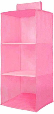 PrettyKrafts Hanging 3 shelves wardrobe organiser - Pink Accessories Organizer