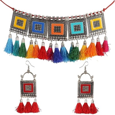 Pujvi Oxidised Silver Multicolor Jewellery Set(Pack of 1)