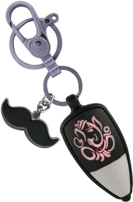 HANDSOME ISK Multicolor Push Button Light Ganesha Theme with High Quality Locking Lock along with stylish Mustache Key Chain