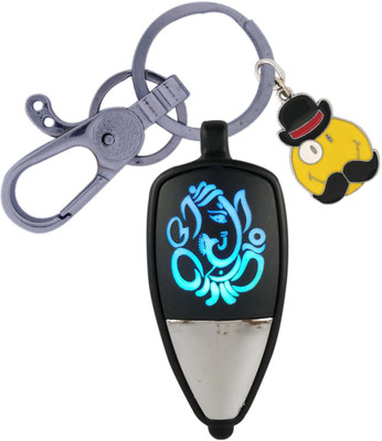 HANDSOME ISK Multicolor Push Button Light Ganesha Theme with High Quality Locking Lock along with stylish Smile N Mustache Key Chain