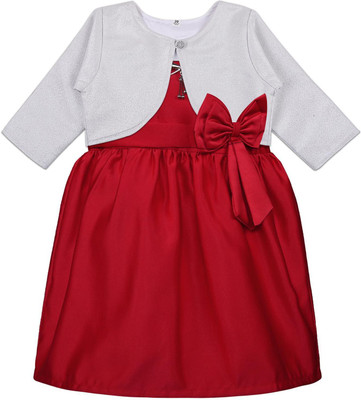 Wishkaro Baby Girls Midi/Knee Length Casual Dress(Red, Full Sleeve)