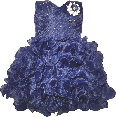 Kids Wear Fashion Baby Girls Midi/Knee Length Festive/Wedding Dress(Blue, Sleeveless)