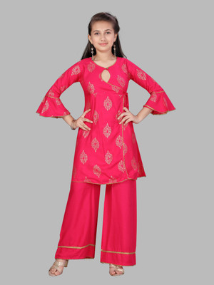 Aarika Girls Festive & Party Kurta and Palazzo Set(Pink Pack of 1)