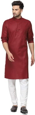 PARALLEL TIMES Men Solid Straight Kurta(Maroon)