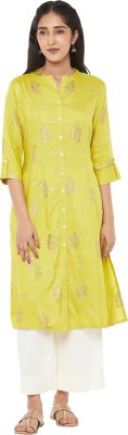 Rangmanch by Pantaloons Women Printed Straight Kurta(Green)