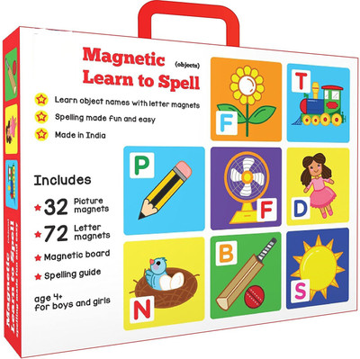 PEZYOX Learn to Spell : Objects with 32 Picture Magnets, 72 Letter Magnets, Magnetic Board and Spelling Guide(Multicolor)