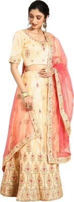 Shaily Retails Self Design Semi Stitched Lehenga Choli(Yellow, Pink)