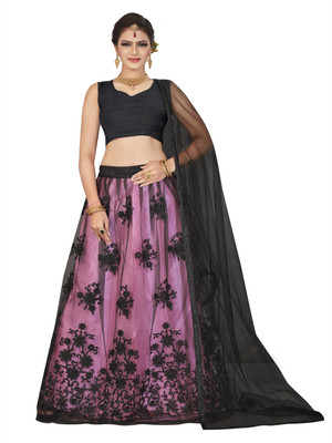 FULPARI Embroidered Semi Stitched Lehenga Choli(Black)