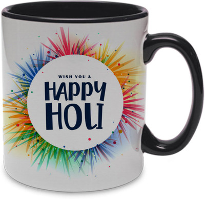 COLOR YARD best happy holi mug gift abstract colorful frame background design on black inner handle Ceramic Coffee Mug(320 ml)