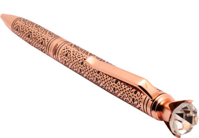 Ledos Trophy Rose gold Plated Ballpoint Pen Clear Crystal Diamond On Top Etching Work Done On Body Ball Pen(Ink Color - Blue)