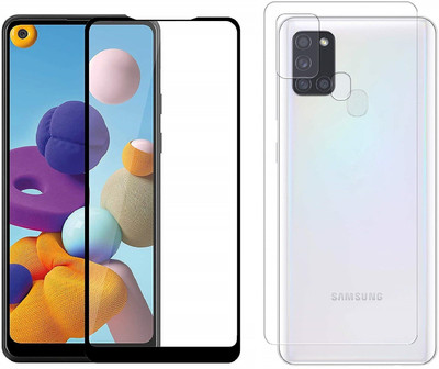 ELEF Front and Back Tempered Glass for SAMSUNG Galaxy A21s Front Edge to Edge Premium 11D Tempered Glass Back 0.3mm Flexible Guard(Trink)(Pack of 2)
