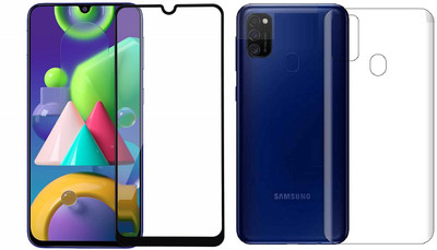 ELEF Front and Back Tempered Glass for SAMSUNG Galaxy M21 Front Edge to Edge Premium 11D Tempered Glass Back 0.3mm Flexible Guard(Trink)(Pack of 2)